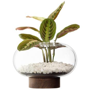 L.S.A. | G1718-19-301 | Oblate Vase/Lantern H19,5 cm/Ø28 cm Clear/Walnut **