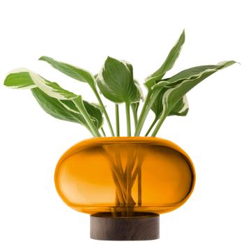 L.S.A. | G1718-19-835 | Oblate Vase/Lantern H19,5 cm/Ø28 cm Amber/Walnut **