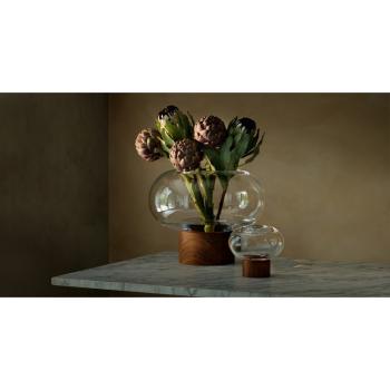 L.S.A. | G1718-13-301 | Oblate Vase H13,5 cm/ø 15 cm Clear/Walnut **