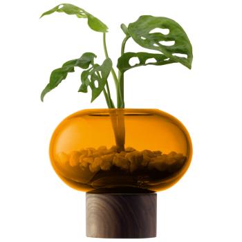 L.S.A. | G1718-13-835 | Oblate Vase H13,5 cm/ø 15 cm Amber/Walnut **