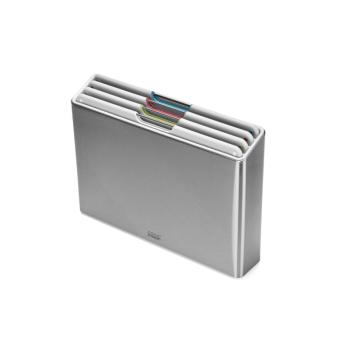 Joseph Joseph | 1000072 | Folio™ Steel Set Of 4 Colour-Coded Chopping Boards With Stainless-Steel Case (Light Stone)