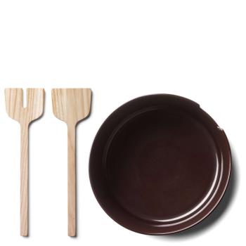 LSA | P290-26-003 | Collective Salad Bowl With Wooden Salad Cutlery Ø 26cm Mocha