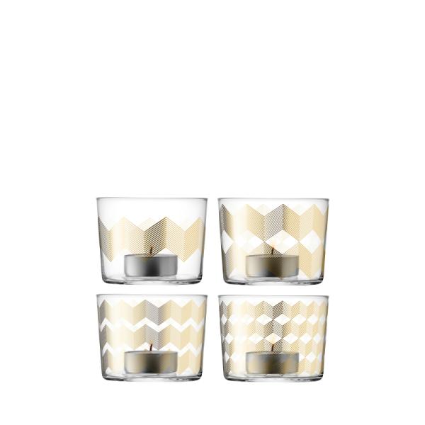 L.S.A. | G060-07-146 | Chevron Tealight Holder H 6 cm Assorted Set of 4 Pieces