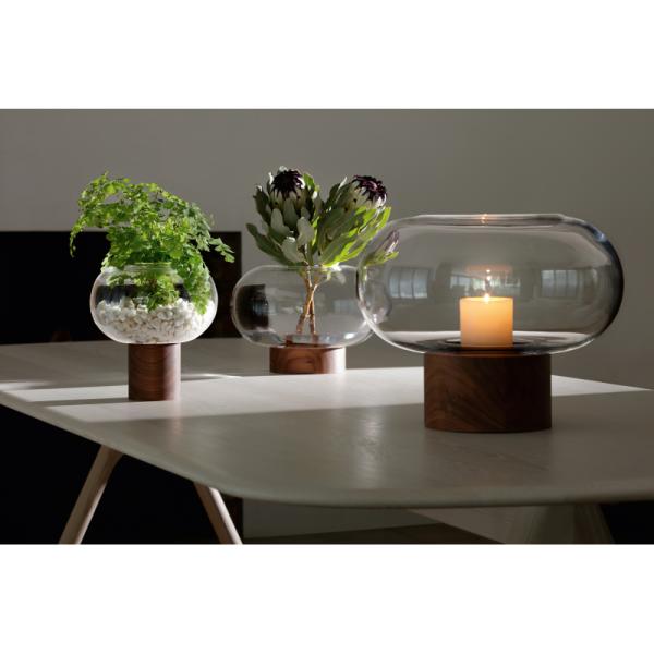 L.S.A. | G1718-21-301 | Oblate Vase H21,5 cm/ø 19,5 cm Clear/Walnut **