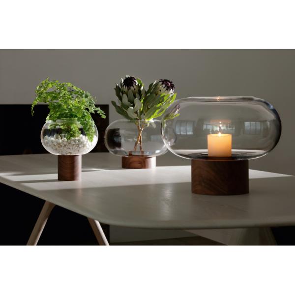 L.S.A. | G1718-28-301 | Oblate Vase/Lantern H28 cm/Ø35 cm Clear/Walnut **