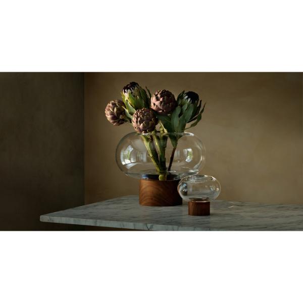 L.S.A. | G1718-13-301 | Oblate Vase H13,5 cm/ø 15 cm Clear/Walnut **