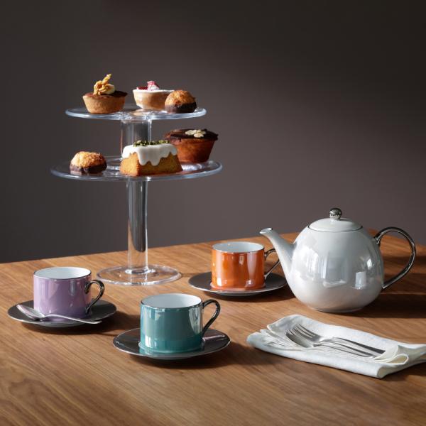 L.S.A. | P055-01-385 | Palazzo Coffee Cup & Saucer 100 ml Pearl/Platinum