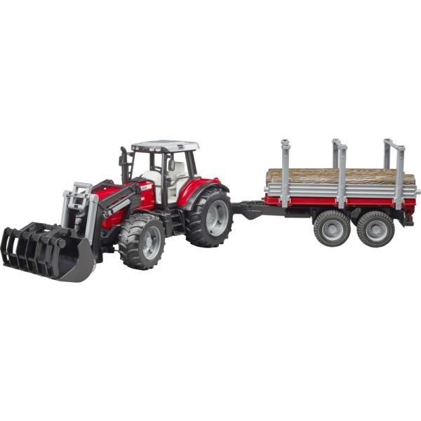 02046 | Massey Ferguson 7480 With Front Loader And Timber Transport Trailer And 3 Logs