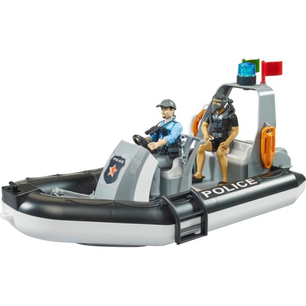 62733 | Bworld Police Boat With Rotating Beacon Light, 2 Figures And Accessories