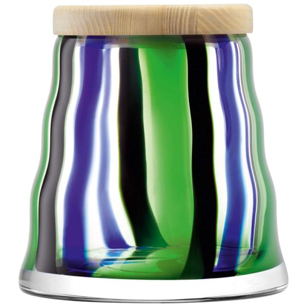 LSA | G1790-15-124 | Folk Storage Jar With Wooden Lid H 15cm Black/Blue/Green