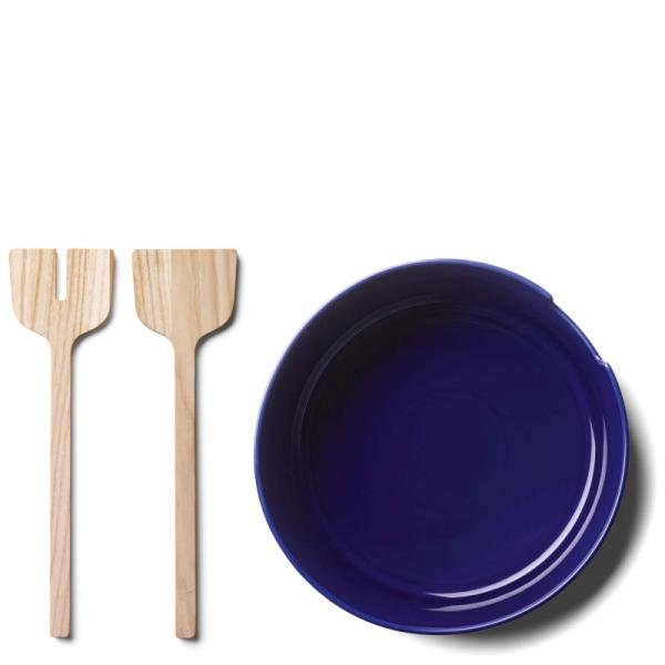 LSA | P290-26-002 | Collective Salad Bowl With Wooden Salad Cutlery Ø 26cm Cobalt